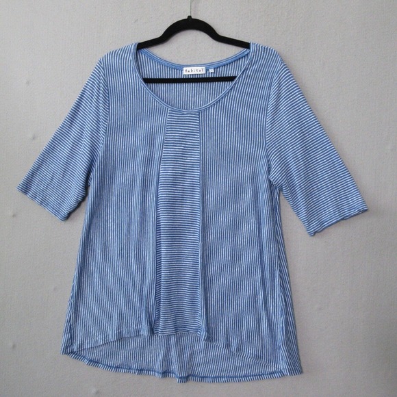 Habitat Tops Habitat Linen Stripe Short Sleeve Lagenlook Thin Knit